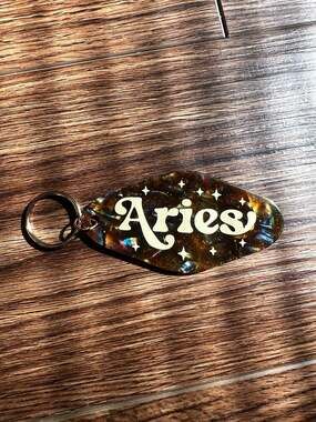 Aries Horoscope Astrology Sign Zodiac Brown Motel Keychain